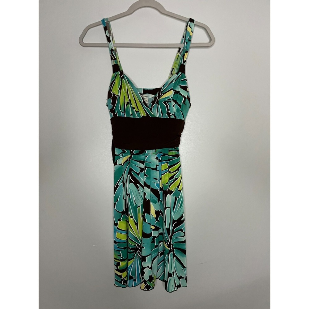 Speechless Green Blue Floral Stretch Empire Tank Dress Women's Size Medium
